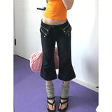 KYLETHOMASW  -  Women Flare Stretch Jeans Fashion Skinny Bell Bottom High Waist Black Denim Pants Lady Classic Y2K Punk Five-Point Trousers