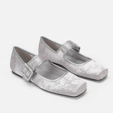 KYLETHOMASW  -  Designer Silk Embroidery Ballerinas Woman Pig Toe Flats Shoes Ladies Belt Buckle Silky Mary Janes Wedding Brides Ballets Loafers