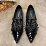 KYLETHOMASW  -  Luxury Pointed Toe Metal Buckle Bow T Strap Mary Jane Flats Elegant Banquet Dress Sexy Design Comfortable Women's Single Shoes