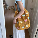 KYLETHOMASW  -  Cute Hollow Out Butterfly Knitting Bag Beach Handbag Tote Bag Beach Bag Large Capacity Bohemian Style Hollow Shoulder Bag Travel