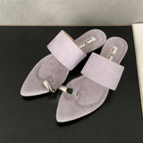 KYLETHOMASW  -  Luxury Fashion Metal Ladies Wedges Slippers Slides Female Sandals Flip flops Pointed Toe Women Heeled Slippers Wedges Shoes