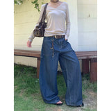 KYLETHOMASW  -  Women Autumn Y2k Baggy Stripe Jeans Harajuku Vintage Denim Trouser Japanese 2000s Style Oversize Boyfriend Cargo Jeans Pants