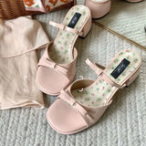 KYLETHOMASW  -  Sweet Women Sandals Summer Square Toe High Heels Shoes Outdoor Street Style Trend Open Toe footwear Elegant Dress pumps