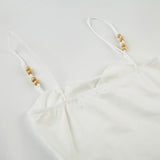 KYLETHOMASW  -  summer niche spicy girl pleated low neck bead camisole tank top, tight fitting elastic inner layer, solid color short top