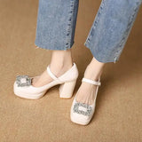 KYLETHOMASW  -  Women's Shoes With Straps Sandals Ladies Brief Pumps Casual Heels Square Toe 2025 Buckle African Sweet Comfortable Crystal Brand