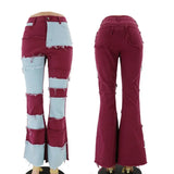 KYLETHOMASW  -  Y2k Patchwork Jeans Women Casual All-match Zippper Pockets Button Flare Denim Trousers Female 2025 Spring Summer Lady Streetwear
