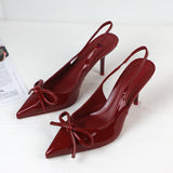 KYLETHOMASW  -  Spring 2025 High Heels Women Sandals Ankle-Wrap Bow Decoration Fashion Shallow Pointed Toe Elegant Slingbacks Ladies Pumps