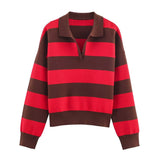 KYLETHOMASW  -  Hot Selling New Striped Knit Polo Shirt Spring V Neck Pullover Top Elegant Casual Style Daily Fashion Knitwear For Women