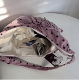 KYLETHOMASW  -  Streetwear Polka Dot Office Lady Shoulder Bag Women Canvas Drawstring Pleated Hobo Bags Y2k Aesthetic Handbags Crossbody Korean