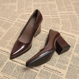 KYLETHOMASW  -  New Spring Women Commuter Pumps Shoes Fashion Pointed Toe Slip On Shoes Elegant Thick Heel Work Leather Shoes