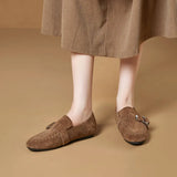 KYLETHOMASW  -  Genuine Leather Flats Women Luxury Metal Buckle-Decorated Women's Suede Loafers Light Comfortable Cow Suede Shoes for Women