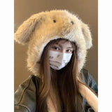KYLETHOMASW  -   Sweet Hot Girl Bear Ear Furry Hat Women's Autumn/winter Funny Ears Movable Bomber Hats Fashion Female Trendy Accessories