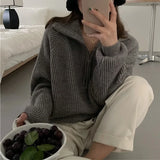Kylethomasw High Street Loose Casual Thread Long Sleeve Sweater Women 2024 Autumn New Turn Down Collar Zipper Solid Color Cashmere Knit Tops