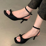 KYLETHOMASW  -  Black Footwear Ladies Thin Heels Shoes New 2025 Female Fashion Butterfly-Knot Shallow Women Pumps Heels Shoes Sandals
