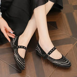 KYLETHOMASW  -  Retro Rivet Mary Jane Shoes Women Belt Buckle Shallow Round Toe Single Shoes Female Fashion Suede Elegant Dress Shoes Ladies