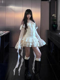 KYLETHOMASW  -  French Elegant Sweet Lace Shoulder Fashion Dress Women Design Vintage Long Sleeve Dresses Japanese Casual Korean Popular Clothes