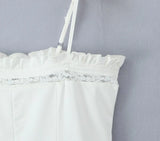 KYLETHOMASW  -  Sexy Beige White Lace Spliced Sling Dress Women Low waist A-line Summer Short Dresses Holiday Party  Robe Cotton