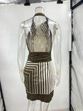 KYLETHOMASW  -  New Sleeveless Elegant Simple Party Dress Women Summer Holiday Backless Chic Mini Dress Striped Patchwork Dress for Women