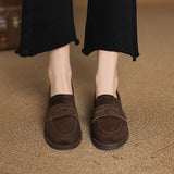 KYLETHOMASW  -  Kid Suede Penny Loafers Women Handmade Autumn Winter Casual Shoes Ladies Leisure Slip-on Creeper Flats Brown Size 34-43