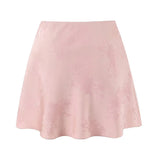 KYLETHOMASW  -  French Style Pink White Jacquard Satin Skirt For Women High Waist Elegant A-line Mini Sweet Skirts