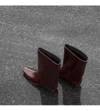 KYLETHOMASW  -  Cowhide Zapatos De Mujer Autumn and Winter New Simple Square Head Low Heel Boots  Sleeve Boots for Women Hot Selling