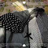 KYLETHOMASW  -  Vintage Kawaii Lolita Mori Girl Style Red Plaid Bow Maxi Skirt Summer Cute Polka Dot Black Stripe A-Line Long Skirts for Women