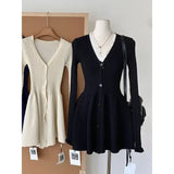 KYLETHOMASW  -  Sweater Dress Women Winter Japanese Fashion V Neck Sweet Slim Knitted Dresses Female Solid Y2k Outfits Y2k Vintage Clothing Chic