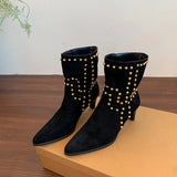 KYLETHOMASW  -  Autumn Winter Street Style Pointed Toe Women Ankle Boots Fashion Slip On Square Heels Shoes Female Modern Short Booties