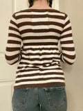 KYLETHOMASW  -  Sweet Slim Casual U Neck Long Sleeve Striped Contrast Color Pullover Knitted Pullovers