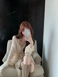 KYLETHOMASW  -  Knitted Sweater Women Bandage Hollow Out Long Sleeve Loose Stretch V Neck Pullover Sexy Ins Fashion Female Jumper Chic