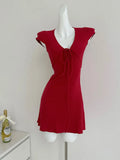 Kylethomasw Harajuku Sweet V-Neck Red Corset Dress Kpop Spring Summer Coquette One-Piece Frocks Slim Gyaru Tide A-Line Dress Formal Occasion
