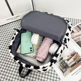 KYLETHOMASW  -  Cow Print Plush Backpack Women Fluffy Furry School Bag Milk Cow Pattern Large Capacity Casual Travel Student Rucksack Daypack