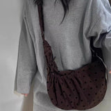KYLETHOMASW  -  Streetwear Polka Dot Office Lady Shoulder Bag Women Canvas Drawstring Pleated Hobo Bags Y2k Aesthetic Handbags Crossbody Korean