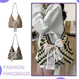 KYLETHOMASW  -  Women Straw Woven Tote Bag Casual Handbag Large Capacity Summer Crochet Shoulder Bag with Bow Patchwork for Outdoor Travel