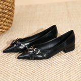 KYLETHOMASW  -  Women's Flat Shoes Fashionable Pointed Single Shoe New Belt Buckle Flat Single Shoes for Women Black Wide Heels Women