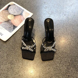 KYLETHOMASW  -  Summer Fashion Women  New Luxury Brand Rhinestone High Heel Sandals Versatile Simple Slim Heel Sandals Women Slippers 652