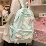 KYLETHOMASW  -  Women's Nylon Lace Bow Backpack Sweet Fresh Aesthetic Daily School Casual Book Bags New Fashion Student Back Packs