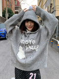 Kylethomasw Kawaii Snowman Hooded Sweatshirt Women Gray Ribbed Hoodies Knitwear Korean Fashion Oversize Cutecore Winter Clothes Chic