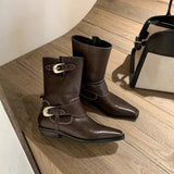 KYLETHOMASW  -  Winter Women Biker Boots Fashion Belt Buckle Ladies Elegant Platform Short Booties Casual Women's Knight Booties botas mujer