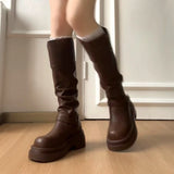 KYLETHOMASW  -  Autumn Winter Platform Thick Bottom Woman Knee High Boots Shoes Ladies Elegant Belt Buckle Knight Booties