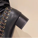KYLETHOMASW  -  Vintage Thick Heel Women Knight Boots Fashion Ladies Metal Buckle Pleated Motorcycle Mid Calf Booties
