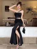 KYLETHOMASW  -  Elegant Sexy Long Evening Gown with Mesh Splice And Side Slit High Waist Bodycon Dress for Women Party Ball Celebration