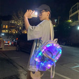 KYLETHOMASW  -  Large Capacity LED Lights Schoolbag Adjustable Straps Waterproof PVC Transparent Backpack Visible Multi-functional