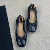 KYLETHOMASW  -  Autumn Vintage Rivet Bowknot Women Ballet Pumps Comfortable Soft Leather 3cm Thick Heeled Lazy Loafers Casual Girls Shoes