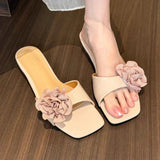 KYLETHOMASW  -  Flower Women Slippers Square Toe Flats Sandals Casual Shoes Summer 2025 Elegant Dress Shoes Slingback Slides Mujer Flip Flops