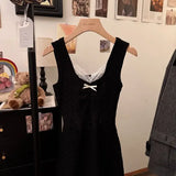 KYLETHOMASW  -  French Style Knit Cami Dress with Lace V-Neck Bow Detail Bodycon Mini Dress
