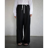 KYLTHOMASW  -  2024 Summer Vintage Korean Retro High Street Black and White Stitching Elastic Lace-up Streetwear Fashion Wide Leg Pants