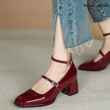 Kylethomasw Women heels Shoes Mary Jane Shoes Woman Pumps Patent Leather High Heels Dress Shoes Red Wedding Shoes Spring Double Buckle