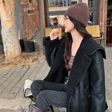 KYLETHOMASW  -    Sweet Hot Girl Casual Lamb Wool Coat Women's Winter Thick Turn-down Collar Sueded Double-sided Fur Coat Fashion Female Clothes