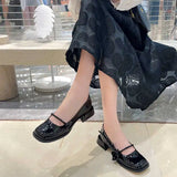 KYLETHOMASW  -  Single Sided Flower Decorate Low Heels Women Black Square-Round Head Buckle Sandals Autumn Chic Square Heel Pumps For Woman